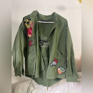 Green oversized Zara jacket with patches